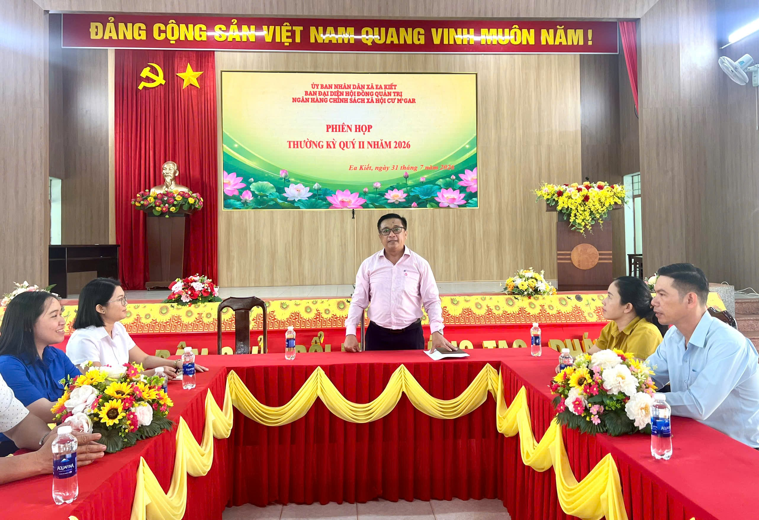 BAN ĐẠI DIỆN HỘI ĐỒNG QUẢN TRỊ NGÂN HÀNH CHÍNH SÁCH XÃ HỘI XÃ EA KIẾT TỔ CHỨC HỘI NGHỊ SƠ KẾT HOẠT ĐỘNG 6 THÁNG ĐẦU NĂM, TRIỂN KHAI NHIỆM VỤ 6 THÁNG CUỐI NĂM 2026